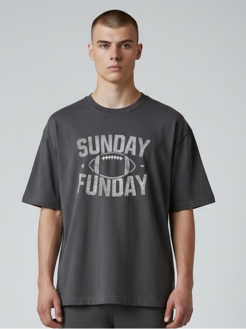 Sunday Funday Football Graphic T-Shirt Black 100% Cotton Men’s Medium AAA0148